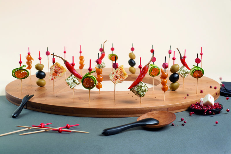 Pincho de bambú Atami con decoración negra y bola roja 90mm - 100Uds