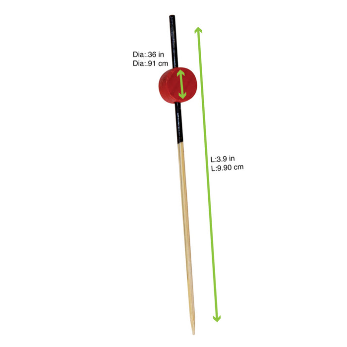 Pincho de bambú Atami con decoración negra y bola roja 90mm - 100Uds