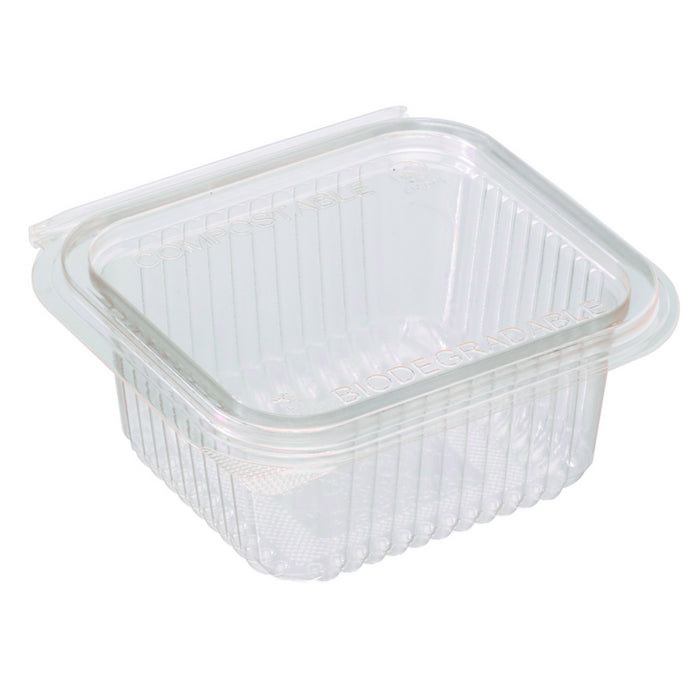 Envase rectangular PLA transparente con tapa bisagra 370ml 126x117mm A56mm - 50Uds