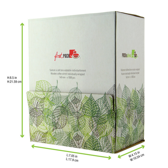 Agitador de café de madera en caja dispensadora 6 A140mm - 1000Uds
