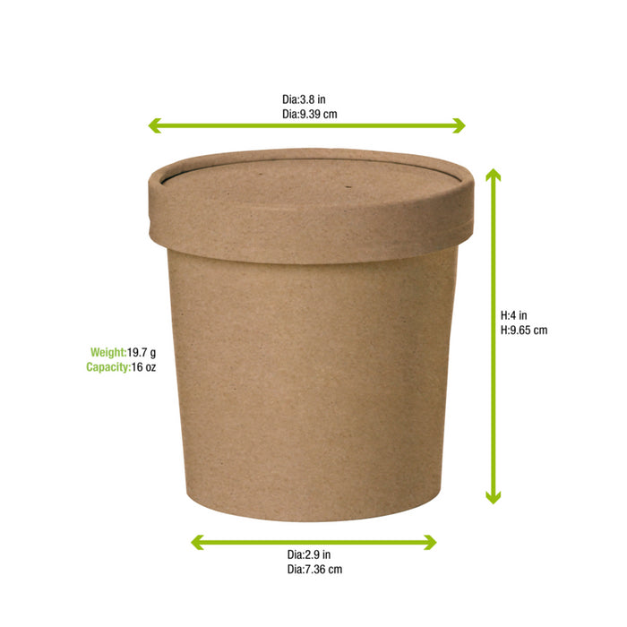 Vaso sopa cartón kraft para caliente/frío con tapa 490ml A95mm - 25Uds