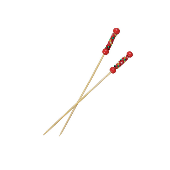 Pincho de bambú Fuji con extremo decorativo rojo 112mm - 100Uds