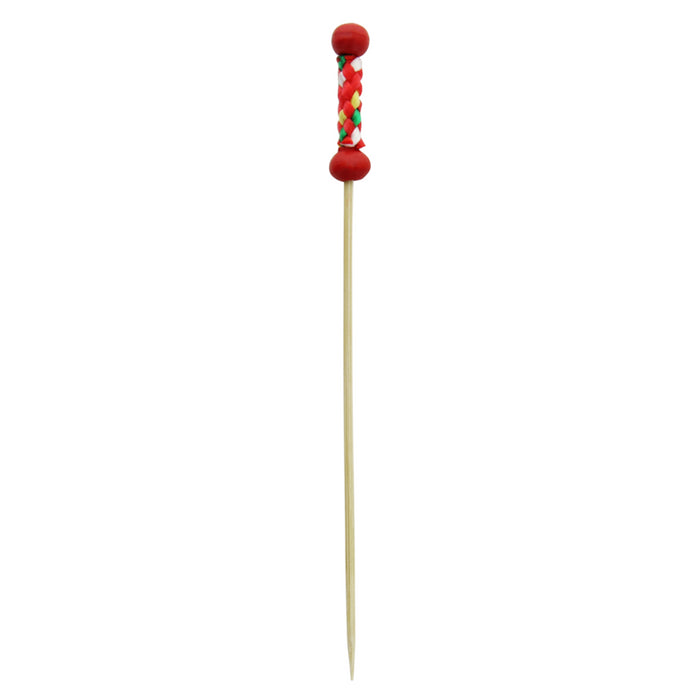 Pincho de bambú Fuji con extremo decorativo rojo 112mm - 100Uds