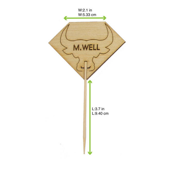 Pincho para carne de bambú con decoración de cabeza de toro, cocción media (al punto) 54mm A95mm - 100Uds