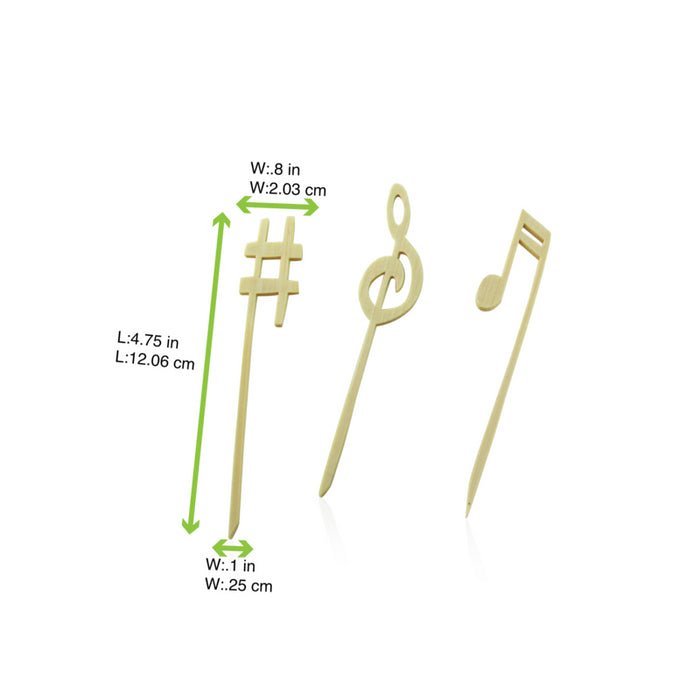 Pincho de bambú con extremo decorativo musical 120mm - 100Uds