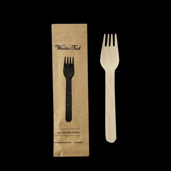 Tenedor de madera con funda de papel kraft A158mm - 50Uds