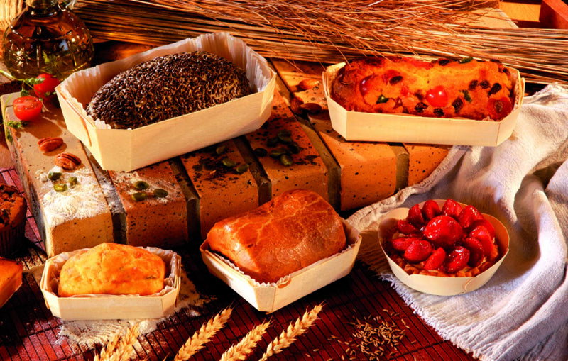 Molde de cocción rectangular exterior de madera y molde de papel interior 300ml 120x90mm A40mm - 20Uds