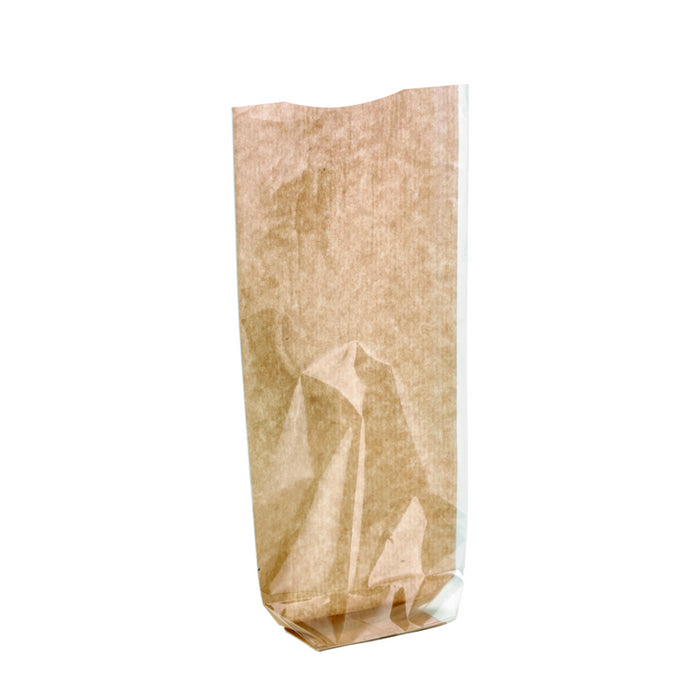 Bolsa transparente kraft con fondo marrón 140 A305mm - 100Uds