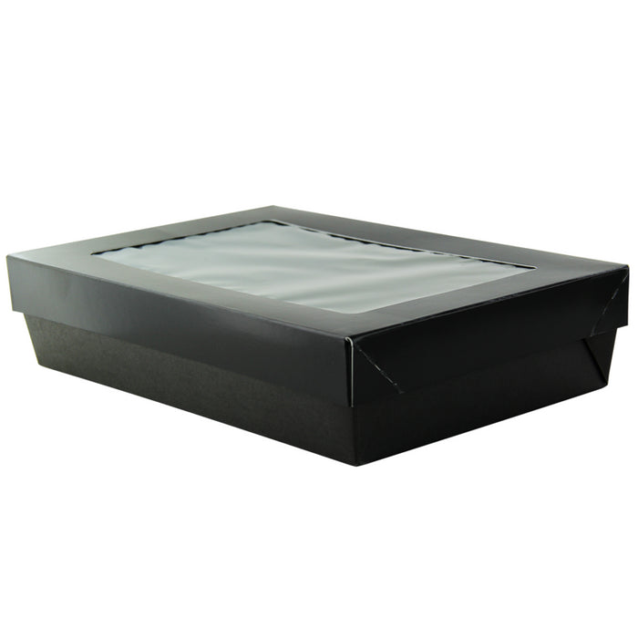 Caja rectangular de cartón negro con tapa ventana KRAY 225x155mm A50mm - 25Uds