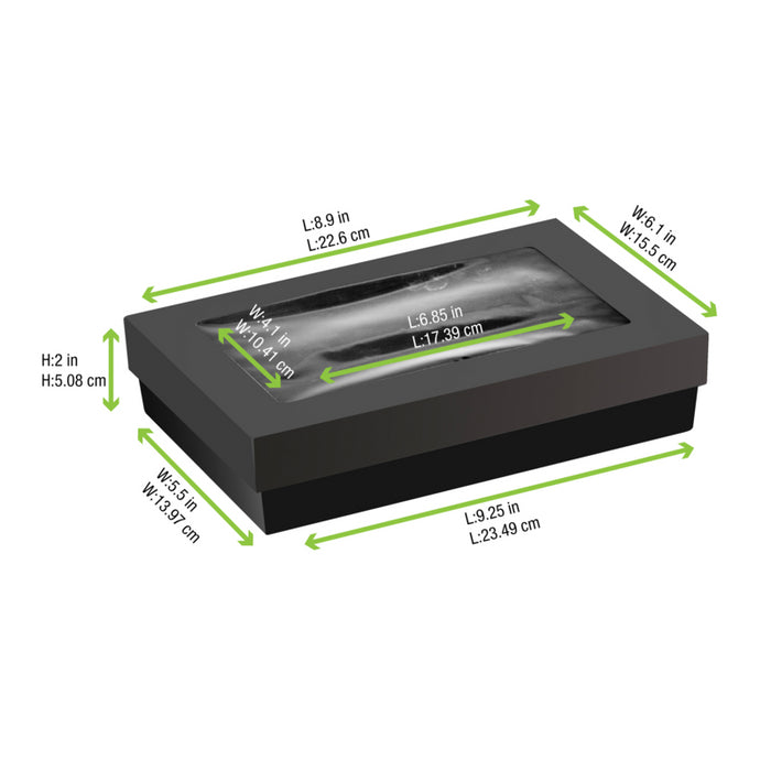 Caja rectangular de cartón negro con tapa ventana KRAY 225x155mm A50mm - 25Uds