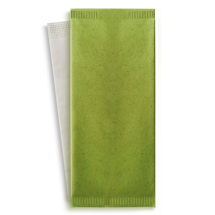 Funda para cubiertos de papel verde con servilleta blanca 380x380mm 110x250mm - 500Uds