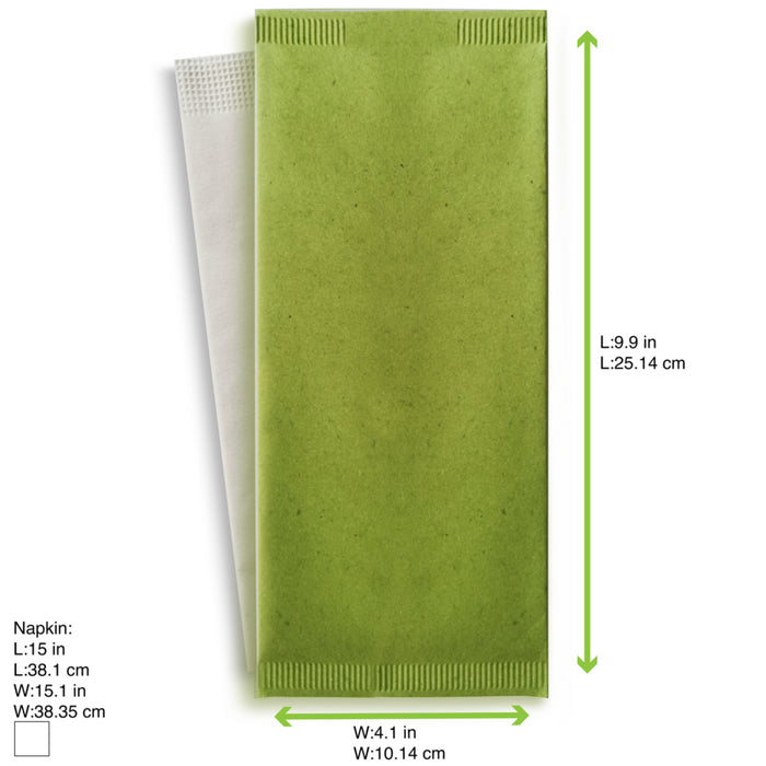 Funda para cubiertos de papel verde con servilleta blanca 380x380mm 110x250mm - 500Uds