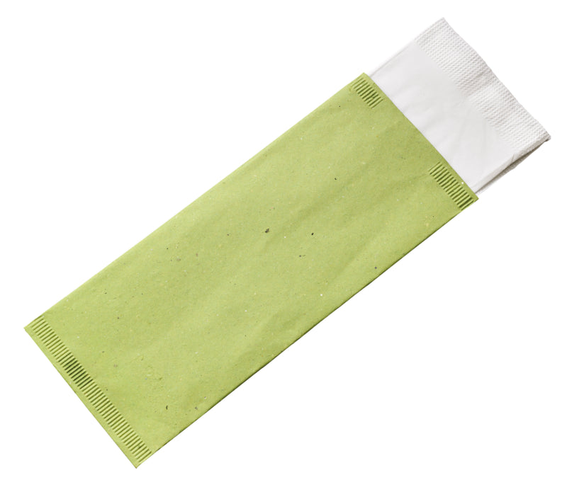 Funda para cubiertos de papel verde con servilleta blanca 380x380mm 110x250mm - 500Uds