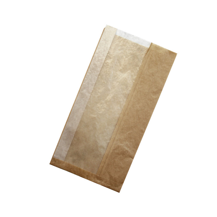 Bolsa bocadillo de papel kraft blanco con ventana y fuelle de 6 cm 200x60mm A400mm - 1000Uds