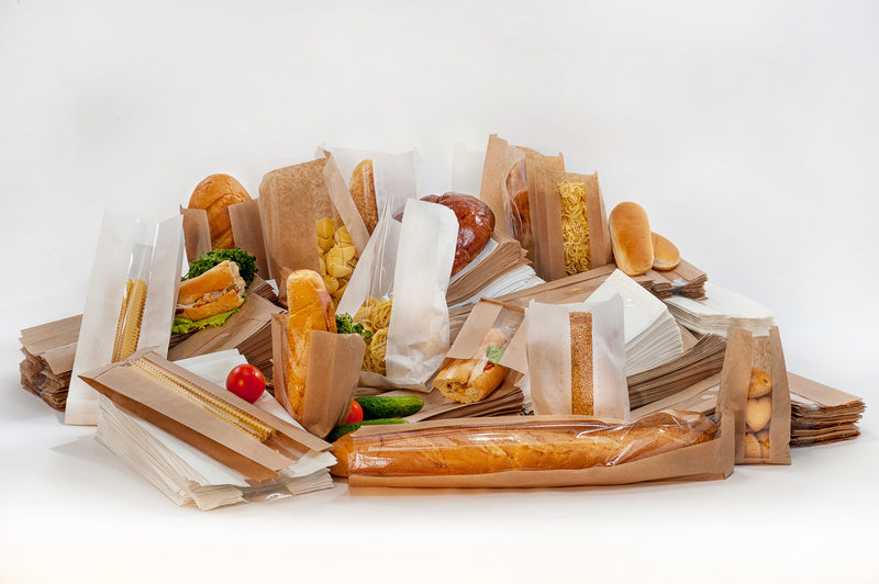 Bolsa bocadillo de papel kraft blanco con ventana y fuelle de 6 cm 200x60mm A400mm - 1000Uds