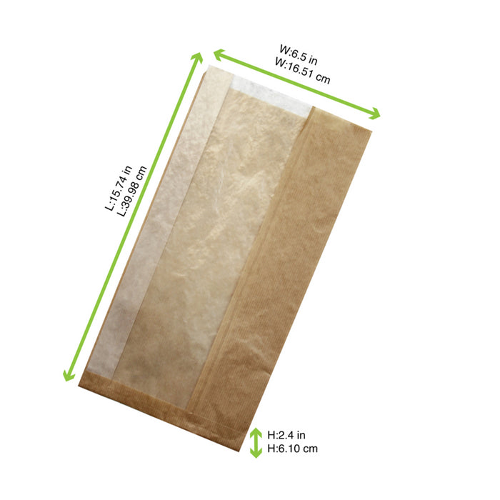 Bolsa bocadillo de papel kraft blanco con ventana y fuelle de 6 cm 200x60mm A400mm - 1000Uds
