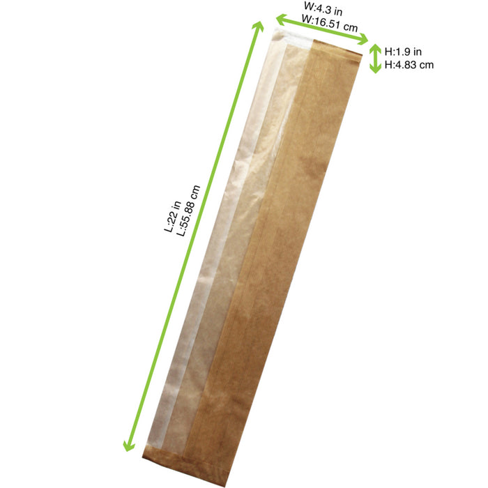 Bolsa bocadillo de papel kraft blanco con ventana y fuelle de 4 cm 110x40mm A550mm - 1000Uds