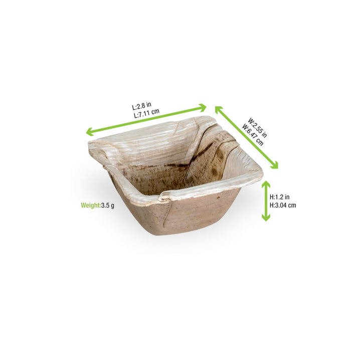 Cuenco cuadrado de hoja de palma 35ml 63x63mm A33mm - 50Uds