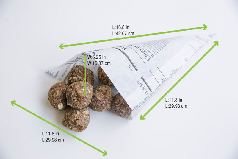 Cono de papel antigrasa con diseño periódico 960ml 380x300mm A300mm - 1000Uds