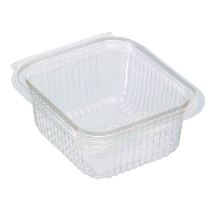 Envase rectangular PLA transparente con tapa bisagra 500ml 153x125mm A56mm - 50Uds