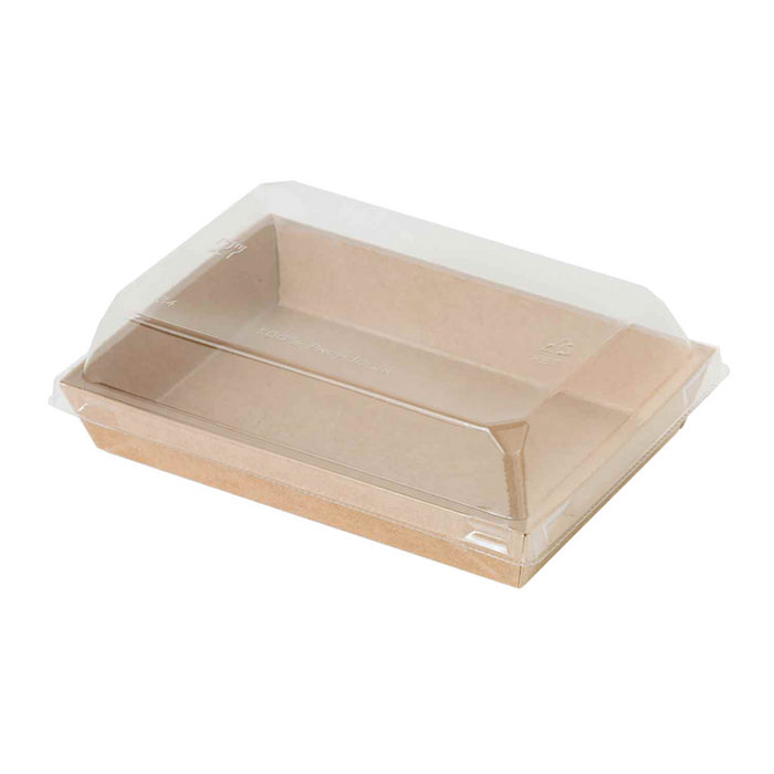 Bandeja para sushi kraft con tapa PET transparente 153x102mm A25mm - 50Uds