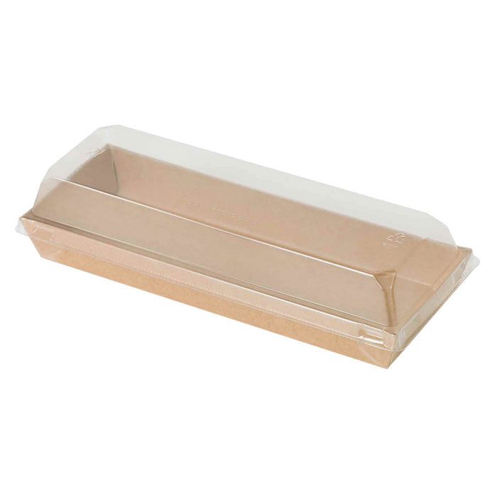 Bandeja para sushi kraft con tapa PET transparente 209x78mm A25mm - 50Uds