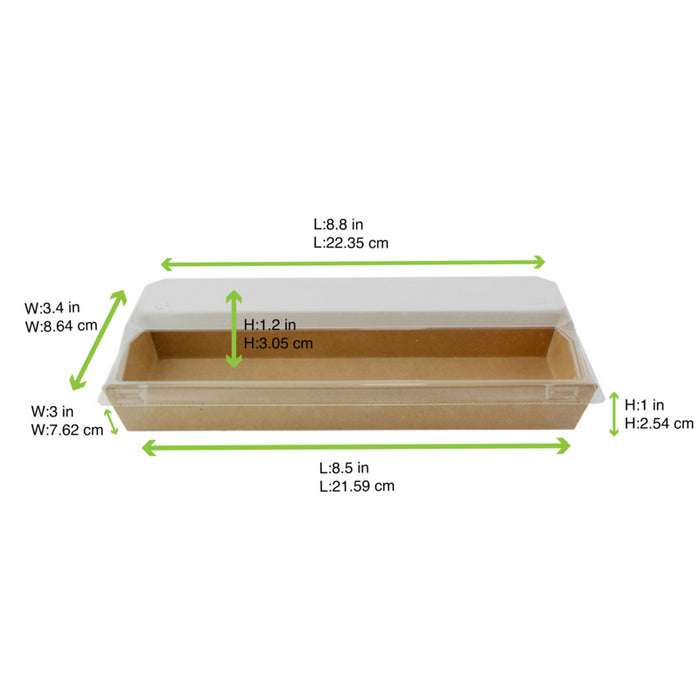 Bandeja para sushi kraft con tapa PET transparente 209x78mm A25mm - 50Uds