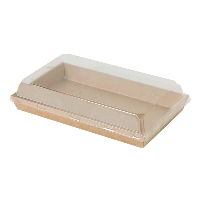 Bandeja para sushi kraft con tapa PET transparente 225x138mm A25mm - 50Uds