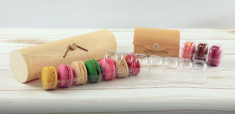 Mini caja de madera con lengüeta para 3 macarrones 110x80mm A55mm - 100Uds