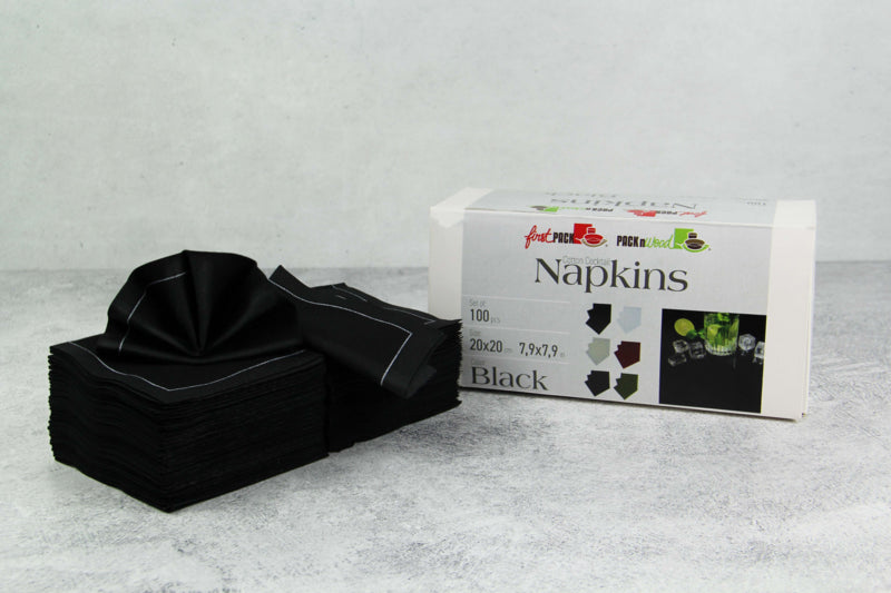 Servilleta de cocktail de algodón negra 200x195mm - 100Uds