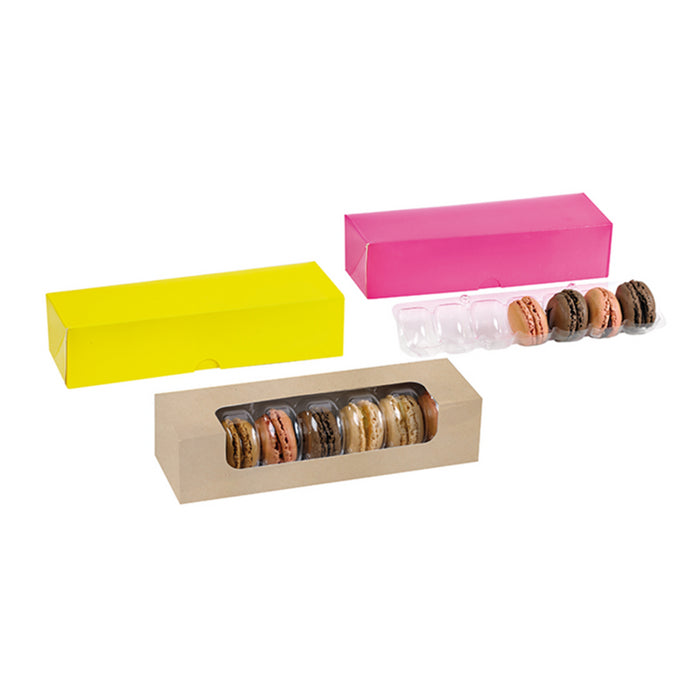 Caja de cartón kraft para 7 macarrones con ventana PLA 215x68mm A48mm - 50Uds