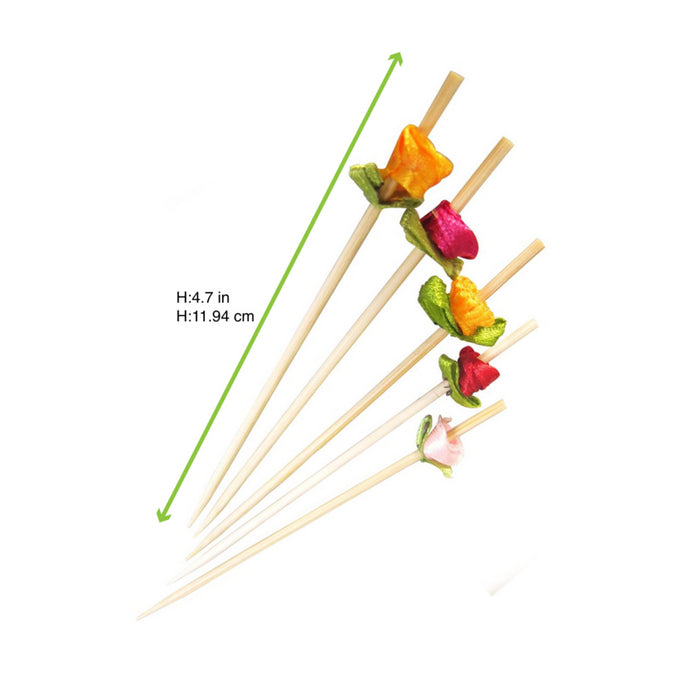 Pincho de bambú con decoración de flor 120mm - 100Uds