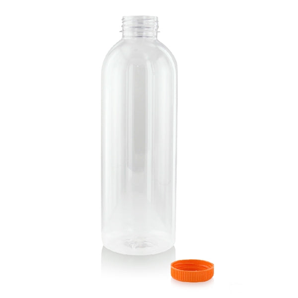Botella RPET transparente con tapón unido naranja 1000ml A240mm - 74Uds