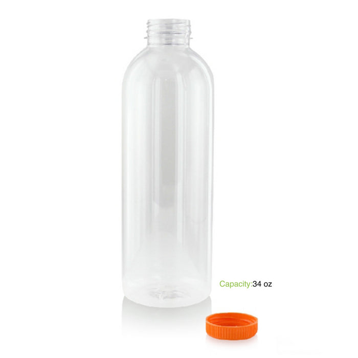 Botella RPET transparente con tapón unido naranja 1000ml A240mm - 74Uds