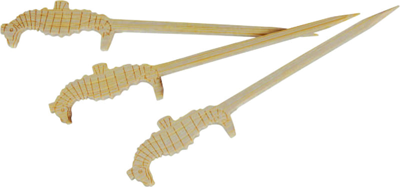 Pincho de bambú Tokai con extremo decorado con caballitos de mar 90mm - 100Uds