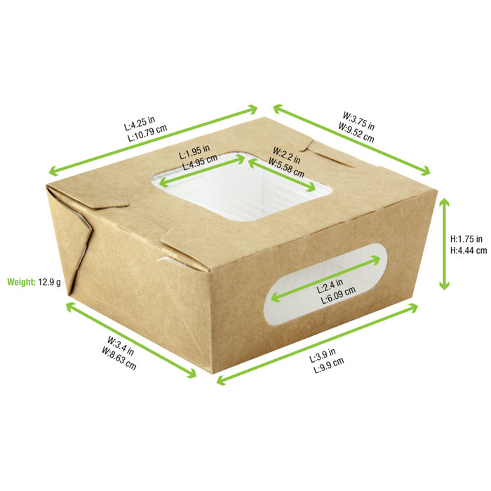 Ensaladera de cartón kraft con ventana doble 400ml 98x115mm A45mm - 30Uds