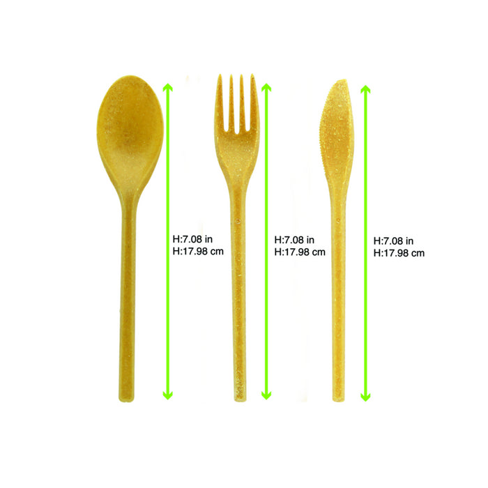 Kit cubiertos de madera 3/1: cuchillo tenedor servilleta, funda kraft A250mm - 50Uds