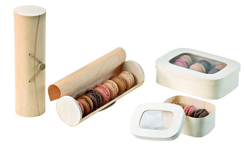 Caja de madera rectangular con tapa con ventana 240ml 110x80mm A50mm - 100Uds