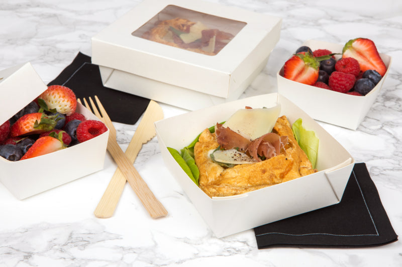 Caja cuadrada de cartón blanco con tapa ventana KRAY 700ml 135x135mm A50mm - 25Uds