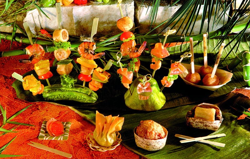 Pincho de bambú Teppo Gushi con inscripción Veg (vegetariano) A90mm - 100Uds