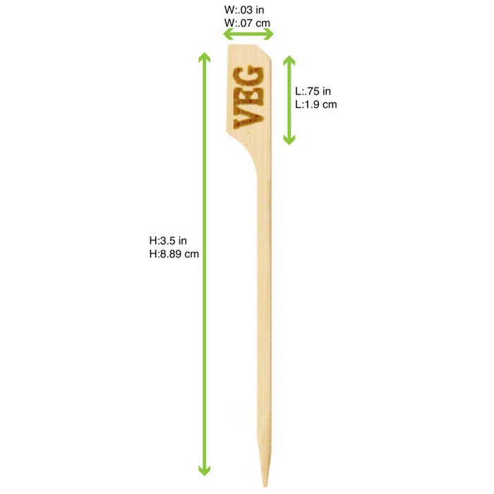 Pincho de bambú Teppo Gushi con inscripción Veg (vegetariano) A90mm - 100Uds