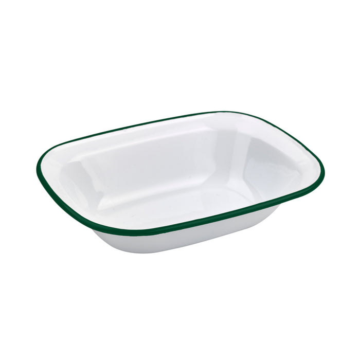 Plato Enamely blanco en acero esmaltado con borde verde 1100ml 260x190mm A55mm - 12Uds