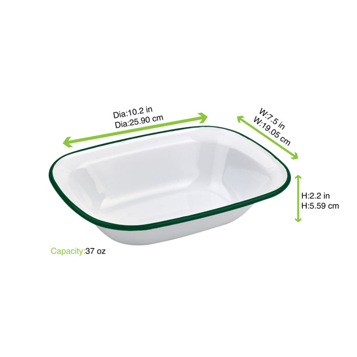 Plato Enamely blanco en acero esmaltado con borde verde 1100ml 260x190mm A55mm - 12Uds