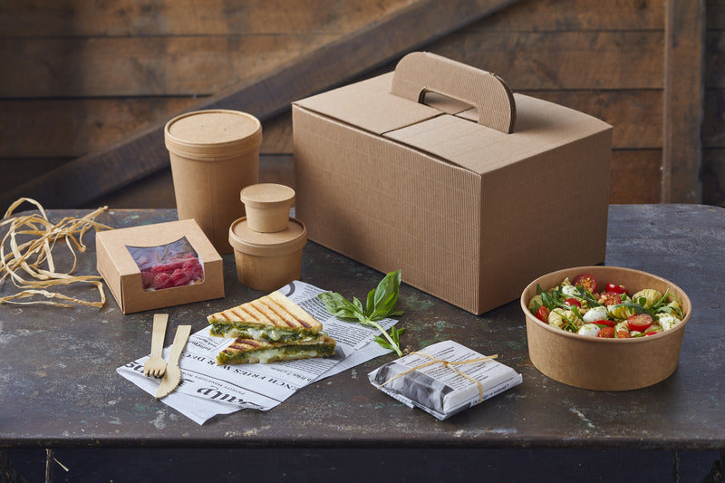 Caja cartón kraft laminada con ventana 190x113mm A44mm - 50Uds