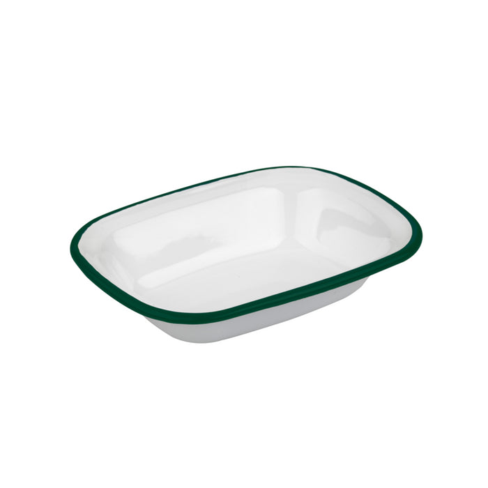 Bandeja Enamely blanca en acero esmaltado con borde verde 350ml 180x130mm A40mm - 12Uds