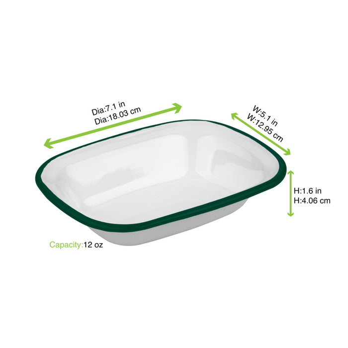 Bandeja Enamely blanca en acero esmaltado con borde verde 350ml 180x130mm A40mm - 12Uds