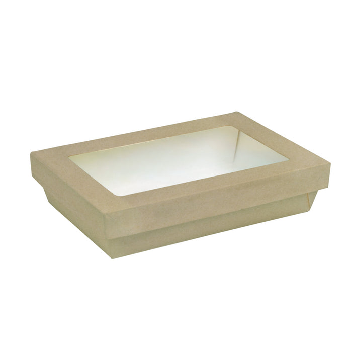 Caja rectangular de cartón marrón con tapa ventana KRAY 1500ml 225x155mm A50mm - 50Uds