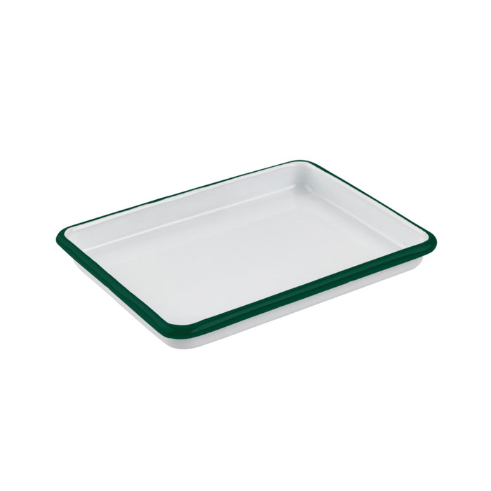 Bandeja Enamely blanca en acero esmaltado con borde verde 165x122mm A25mm - 12Uds