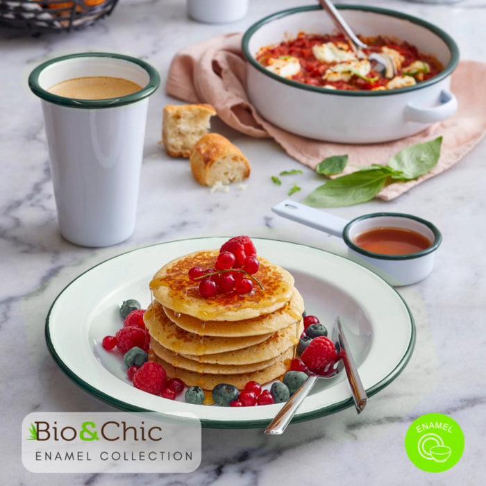 Bandeja Enamely blanca en acero esmaltado con borde verde 165x122mm A25mm - 12Uds