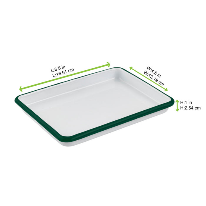 Bandeja Enamely blanca en acero esmaltado con borde verde 165x122mm A25mm - 12Uds